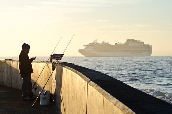 The Sapphire Princess cruise ship was anchored off the coast of Santa Barbara on Jan. 29. Cruises brought in $2.4 million to the city’s economy last year, according to a recent study. (Alex Drysdale / Business Times photo)