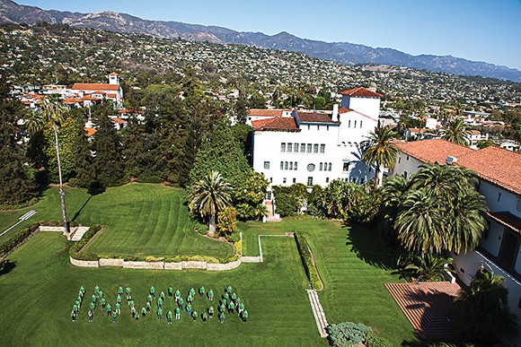 Employees of the call technology firm Invoca pose on the lawn of the Santa Barbara courthouse. The company recently added Silicon Valley giant Salesforce.com to its investment roster and is rolling out new products. (courtesy photo)