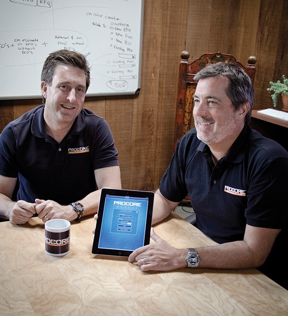 Procore Technologies President Steve Zahm, left, and CEO Tooey Courtemanche, in 2012 file. (Business Times file photo)