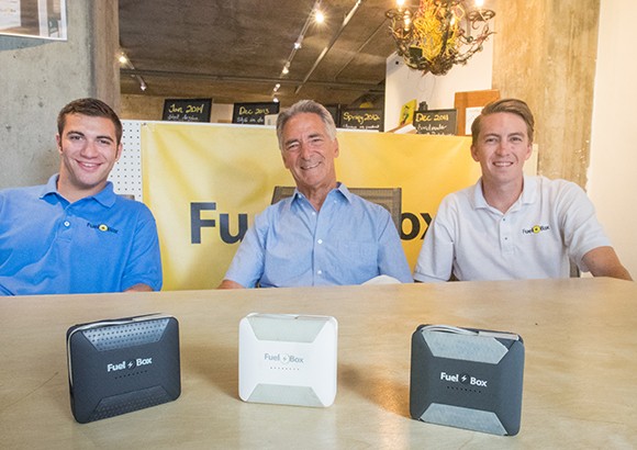 From left, Friedman, Vitamante and Herr. Score helped FuelBox move from idea to marketable product. Earlier this month, the company raised $70,000 through crowdfunding website Indiegogo. (Nik Blaskovich / Business Times photo)