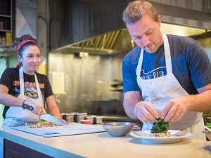 A meal is prepared in Julienne’s kitchen. Apart from its popularity among locals, the spot has drawn the attention of the likes of celebrity chef Anthony Bourdain. (Nik Blaskovich / Business Times photo)