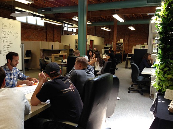 Students collaborating in Cal Poly’s current SLO HotHouse tech incubator space, which will soon be rehoused in a larger facility downtown. Once the space opens, the program will extend enrollment to non-students. (Photo courtesy Cal Poly CIE)