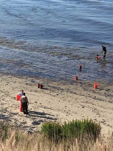 A California Highway Patrol officer warns volunteers who showed up May 20 to clean up oil near Refugio State Beach from a 21,000-gallon pipeline spill to leave the area because it was too hazardous. Photo by Debra Giles