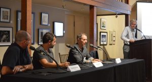 From left to right: John MacFarlane, Tom Conrad, Marc Geiger, MIT board member Bob Johnson. 