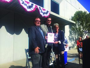 Gold Coast Recycling owners Lynn and George Harrison with state Sen. Hanna-Beth Jackson at a 25th anniversary celebration in Ventura.