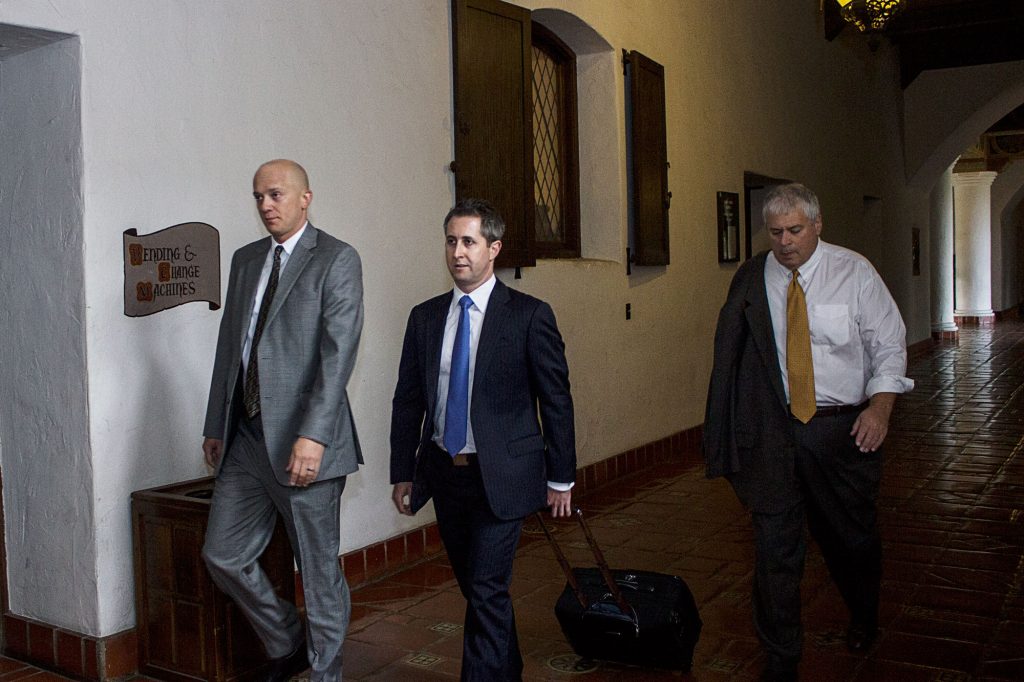 James Buchanan, left, is Plains All American Pipeline's environmental and regulatory compliance specialist pictured at the Santa Barbara Courthouse June 30. He was indicted along with Plains following the Refugio oil spill. (Alex Kacik)