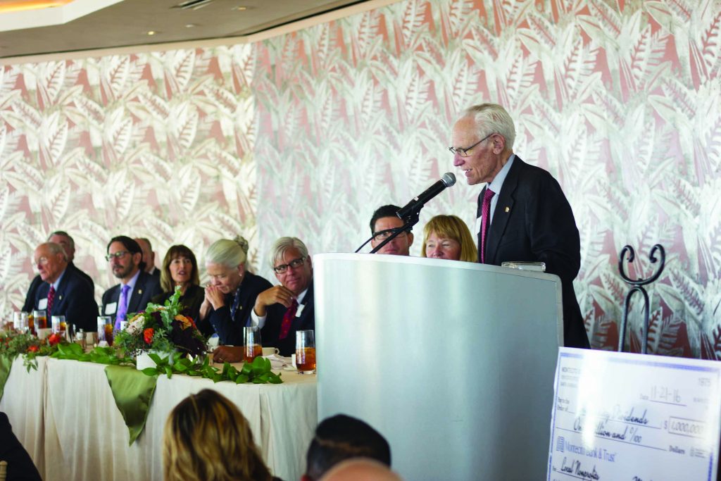 Montecito Bank & Trust Chairman Michael Towbes speaks at the Community Dividends event on Nov. 21.